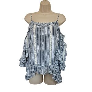 NWT American Eagle Vertical Stripes Cold Shoulder Bell Sleeves Top Size XL